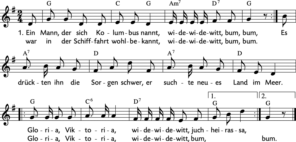 Noten 'Ein Mann, der sich Kolumbus nannt'